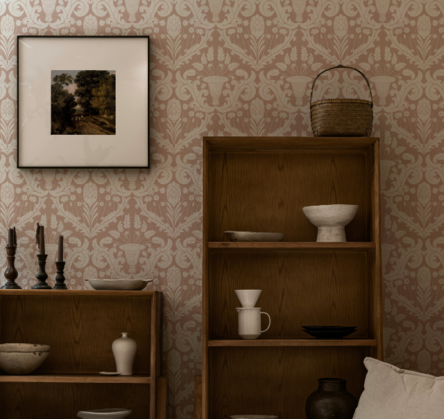 damask wallpaper design in a vintage styled interior